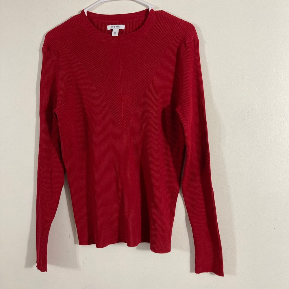 Nine West Ribbed Sweater Womens XL Red  Long Sleeve Crew Neck Pullover‎